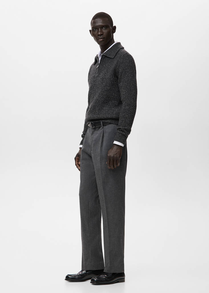 Wool-blend zip-up polo jumper — Dark Heather Grey