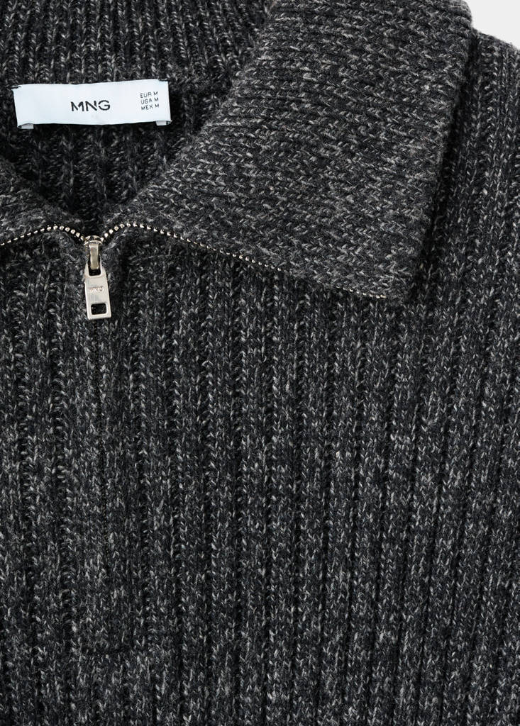 Wool-blend zip-up polo jumper — Dark Heather Grey