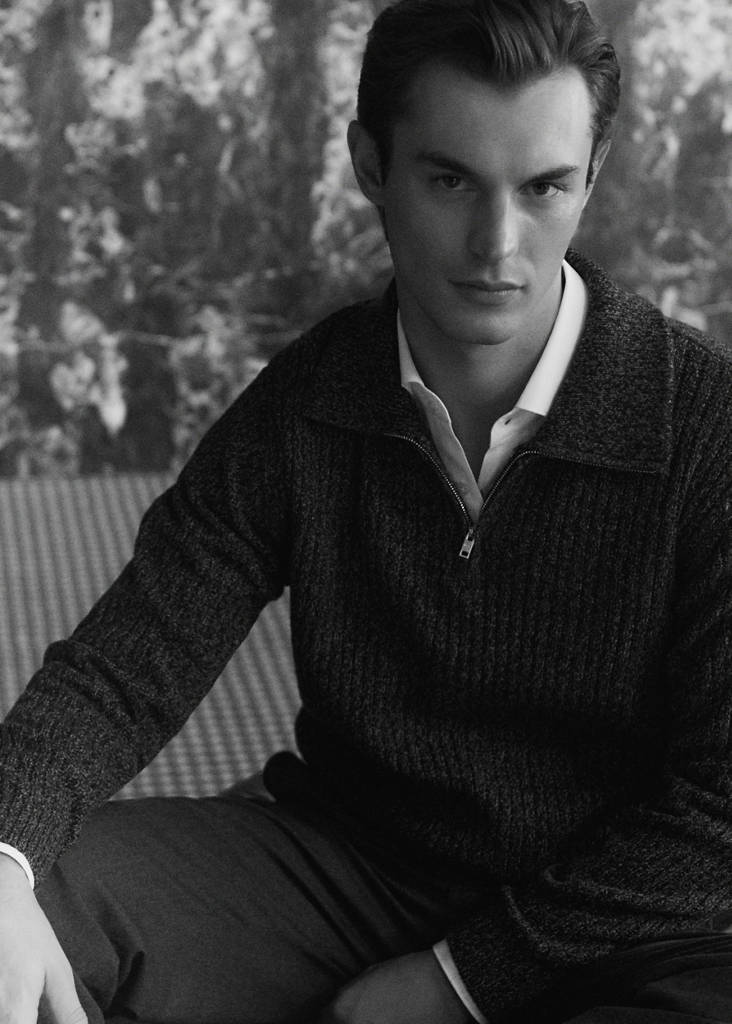 Wool-blend zip-up polo jumper — Dark Heather Grey
