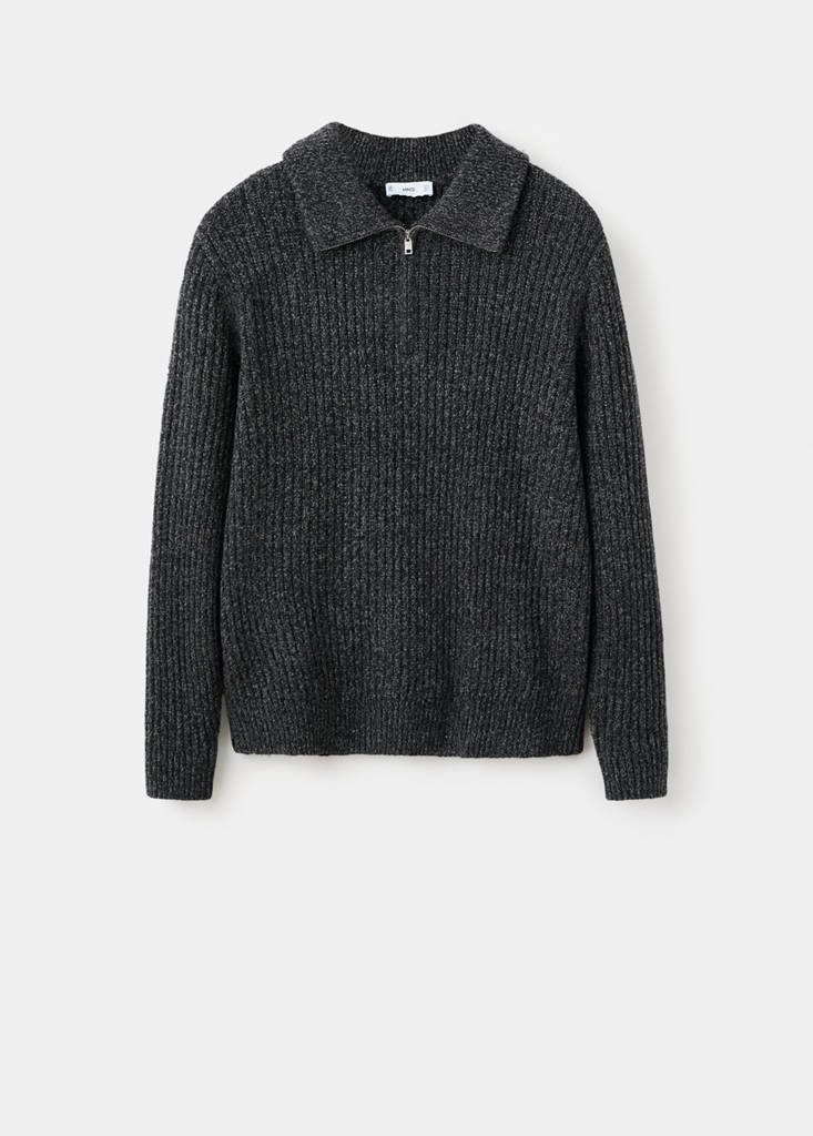 Wool-blend zip-up polo jumper — Dark Heather Grey