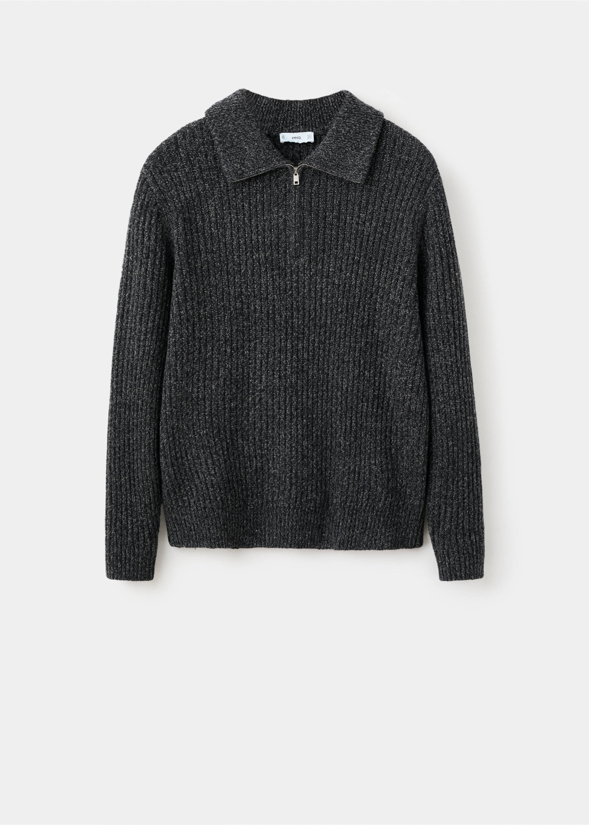 Wool-blend sweater with zipper - Article without model, Dark Heather Grey. Ref: 27031254-00.