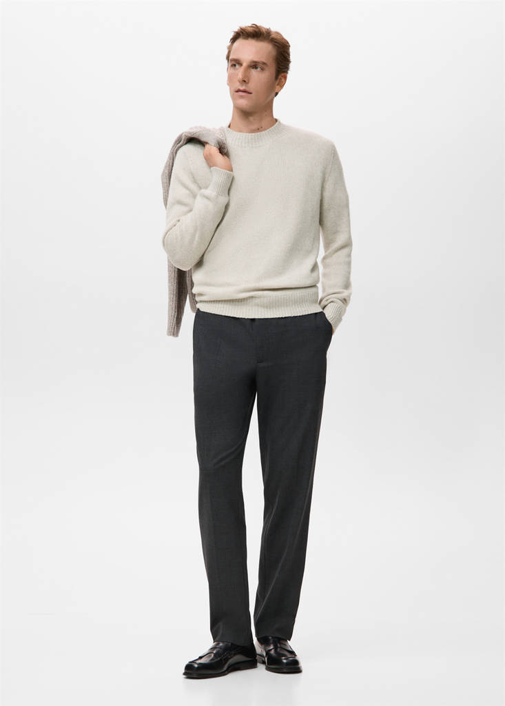 Ribbed-neck wool-blend sweater — Ecru