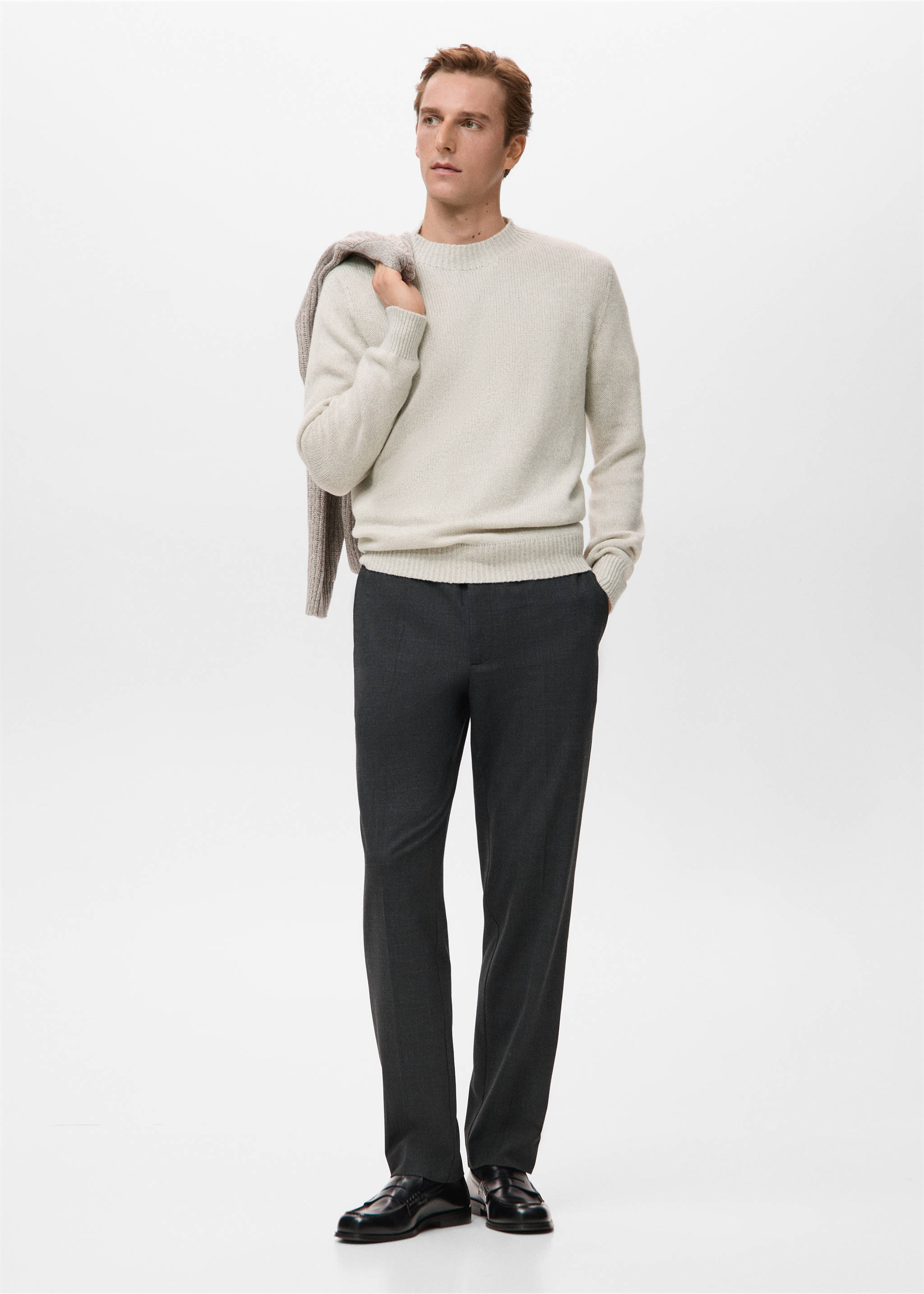 Ribbed-neck wool-blend sweater - General plane, Ecru. Ref: 27031255-00.