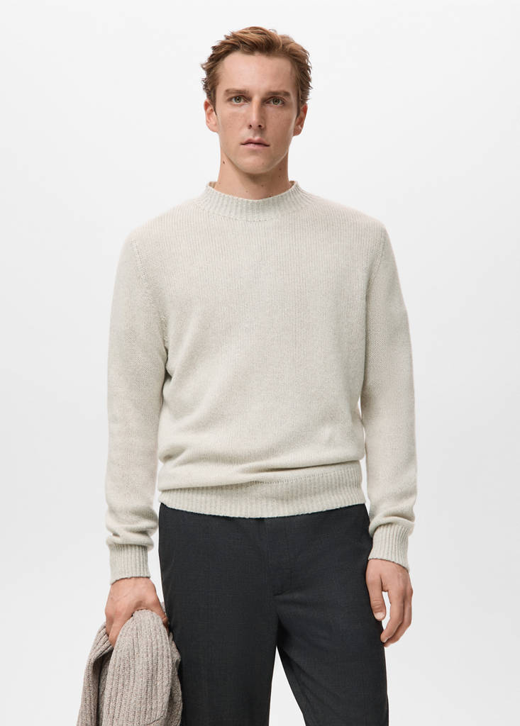 Ribbed-neck wool-blend sweater — Ecru