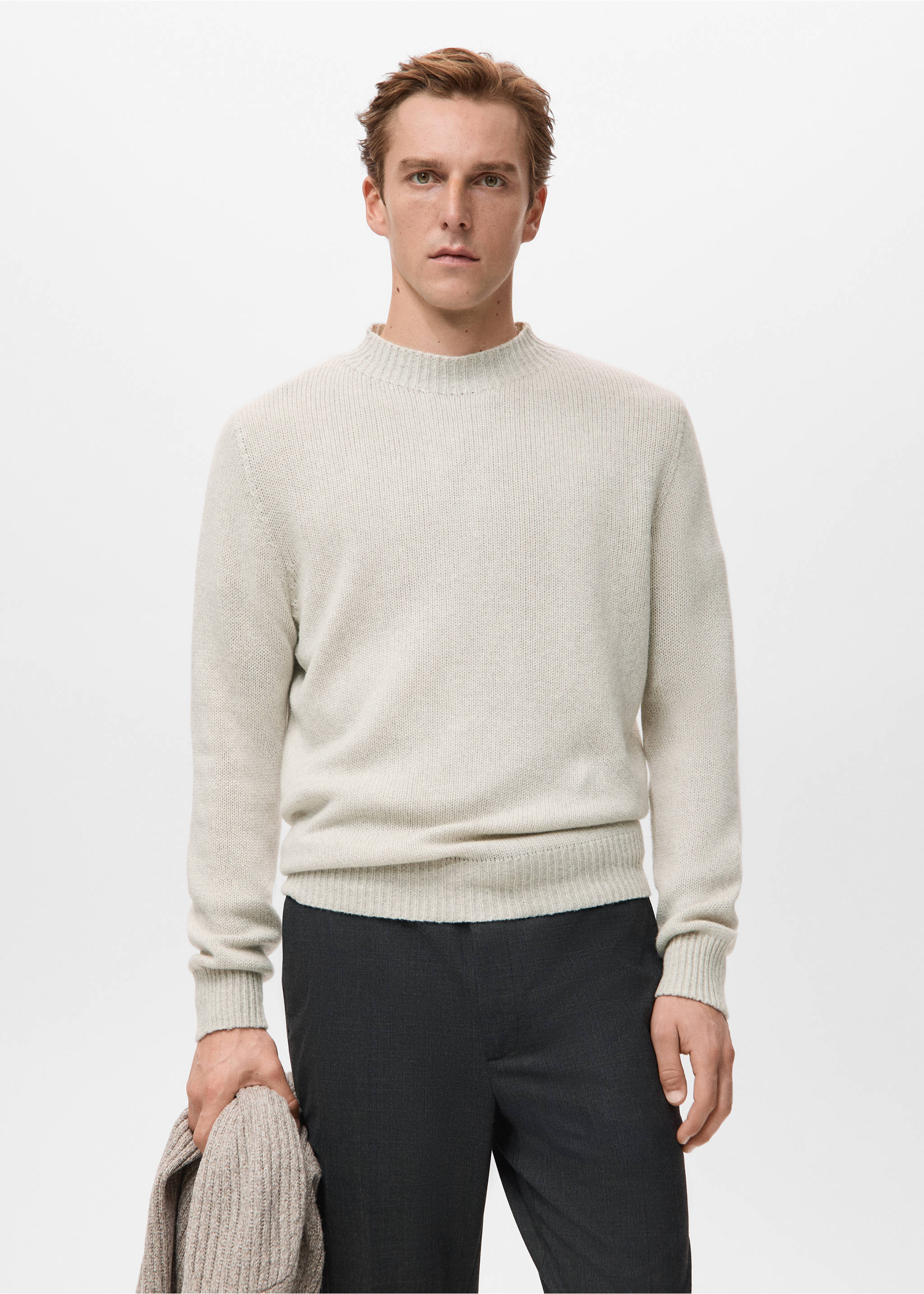 Ribbed-neck wool-blend sweater - Medium plane, Ecru. Ref: 27031255-00.