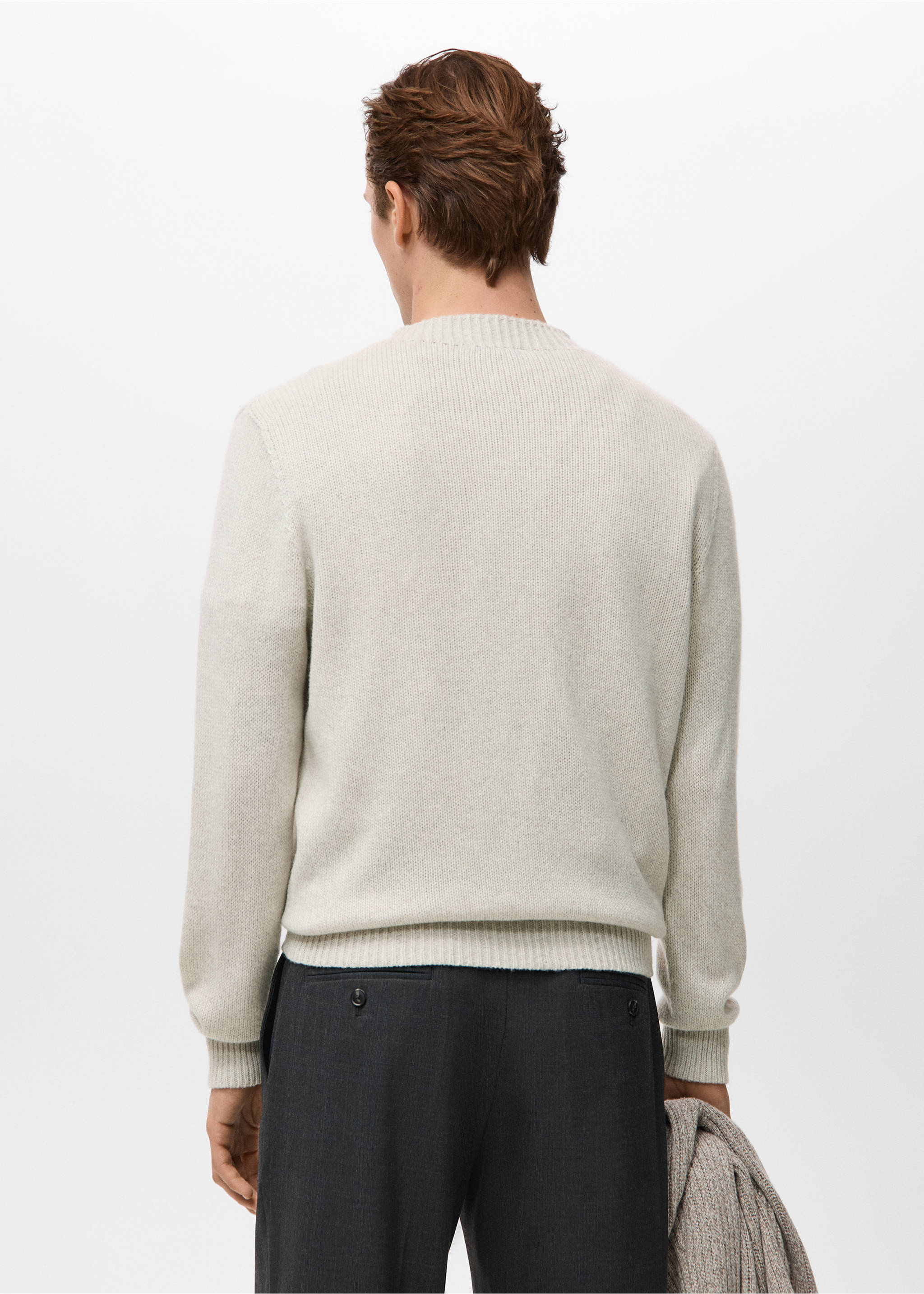 Ribbed-neck wool-blend sweater - Reverse of the article, Ecru. Ref: 27031255-00.