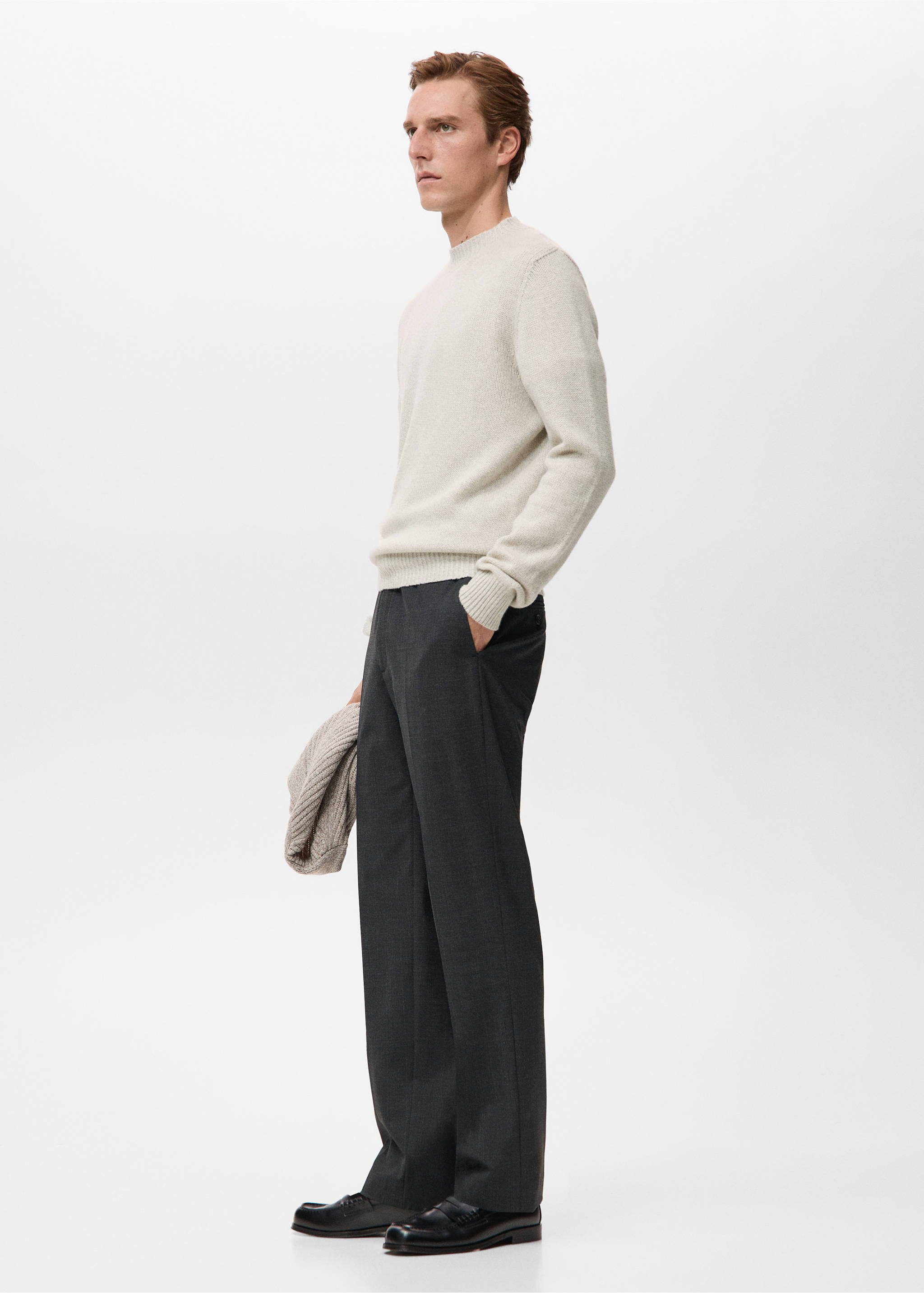Ribbed-neck wool-blend sweater - Details of the article 2, Ecru. Ref: 27031255-00.