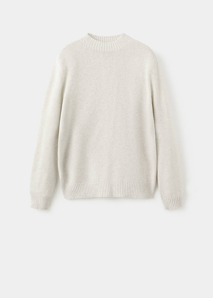 Ribbed-neck wool-blend sweater — Ecru