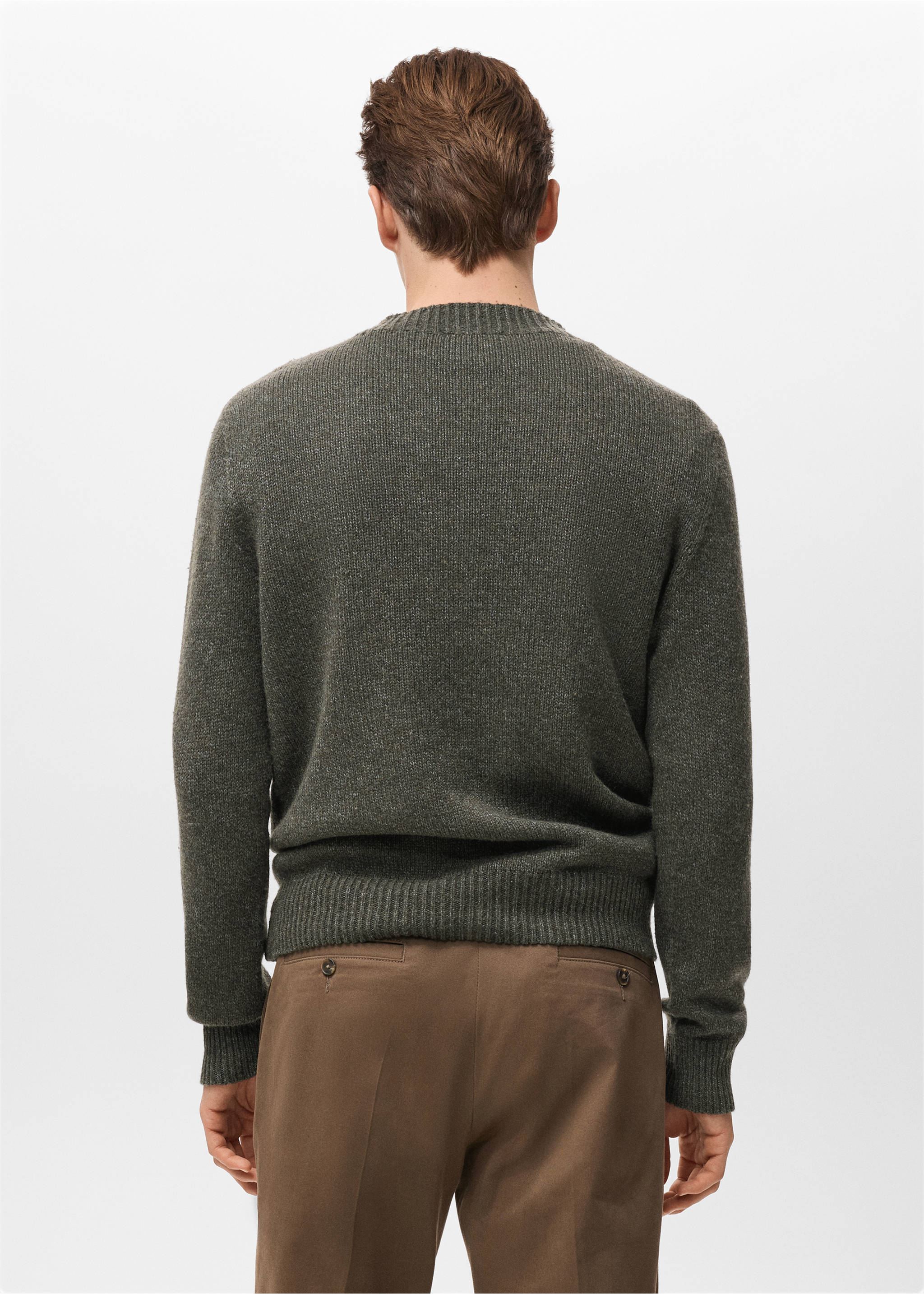 Ribbed-neck wool-blend sweater - Reverse of the article, Khaki. Ref: 27031255-00.