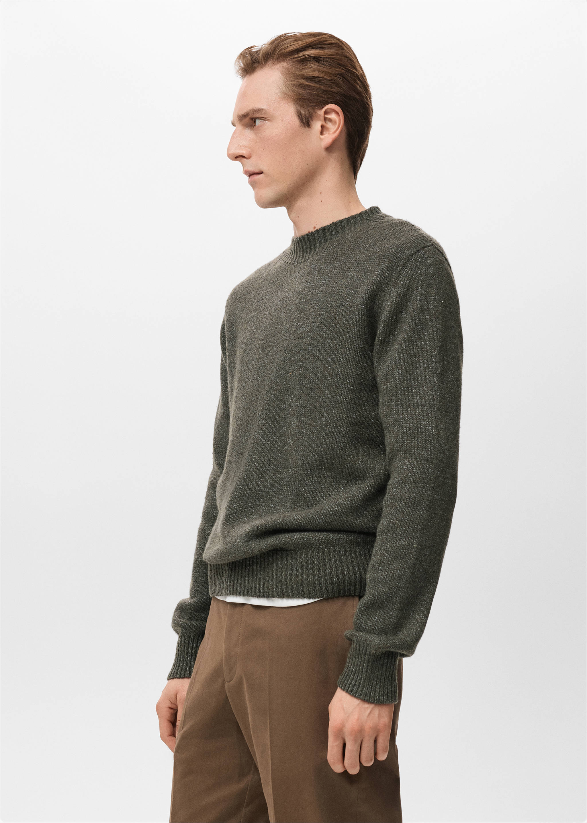 Ribbed-neck wool-blend sweater - Details of the article 2, Khaki. Ref: 27031255-00.