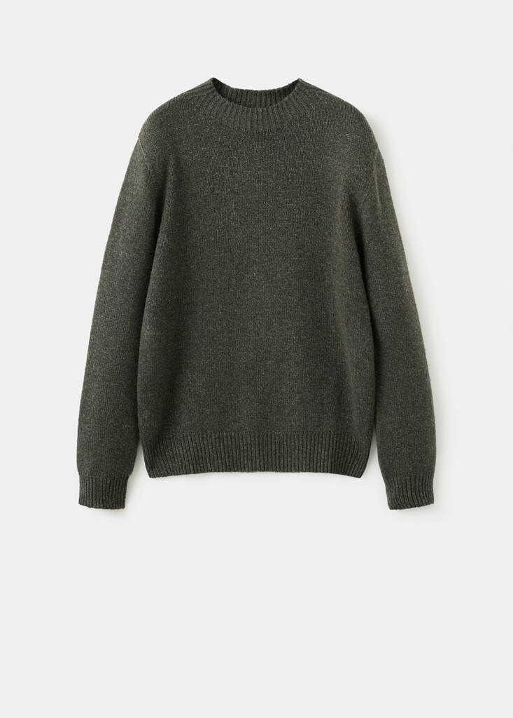 Ribbed-neck wool-blend sweater — Khaki