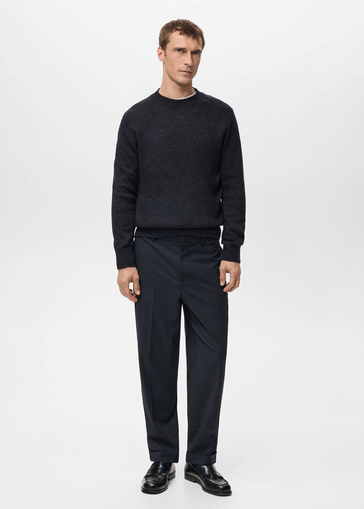 Ribbed-neck wool-blend sweater — Navy