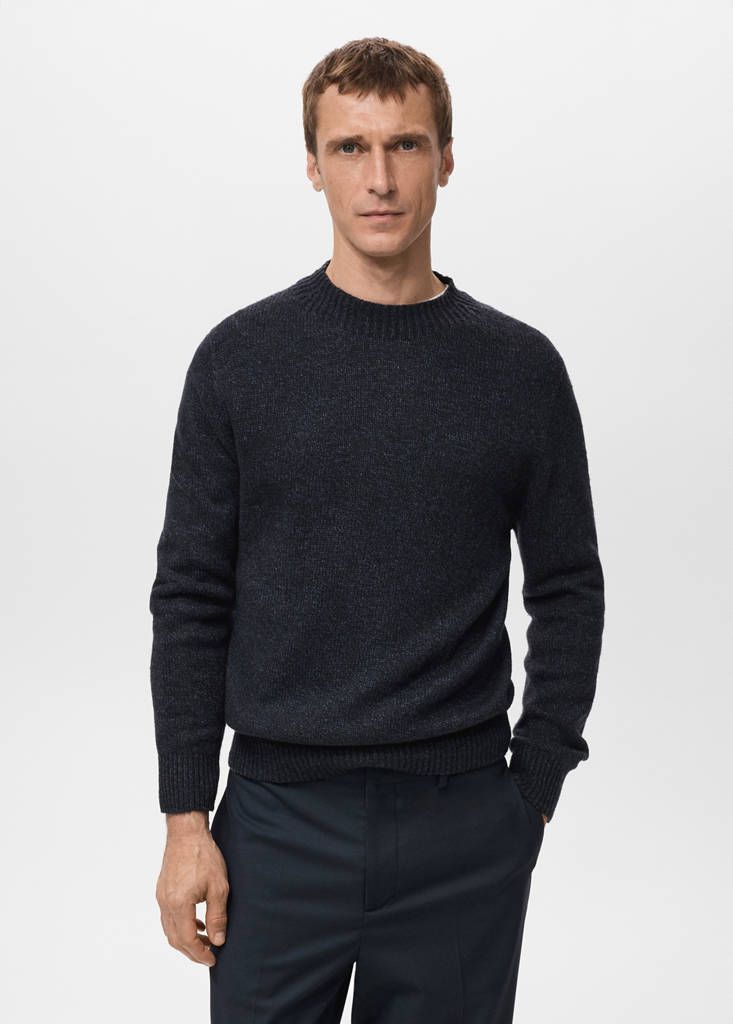 Ribbed-neck wool-blend sweater — Navy