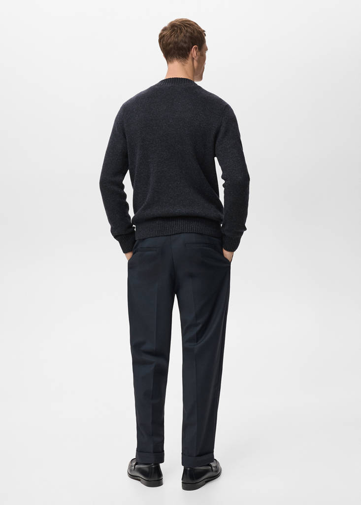 Ribbed-neck wool-blend sweater — Navy