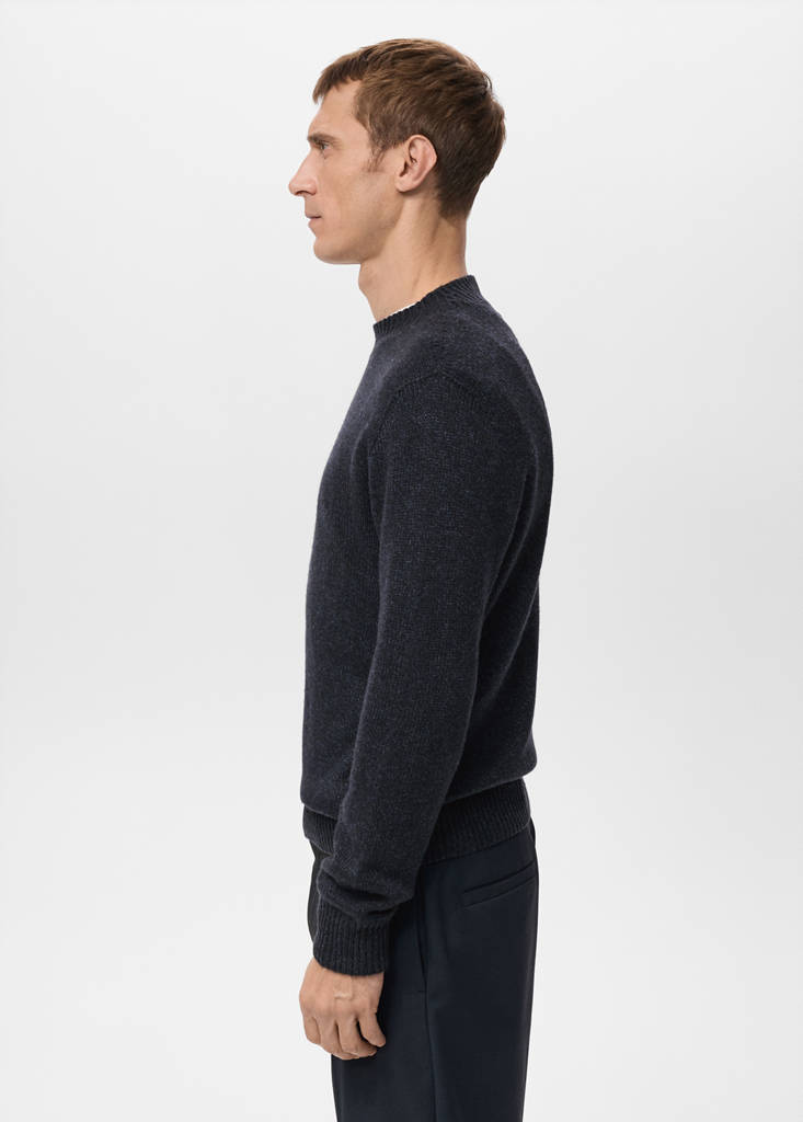 Ribbed-neck wool-blend sweater — Navy
