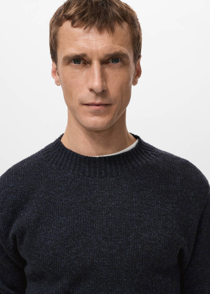 Ribbed-neck wool-blend sweater — Navy