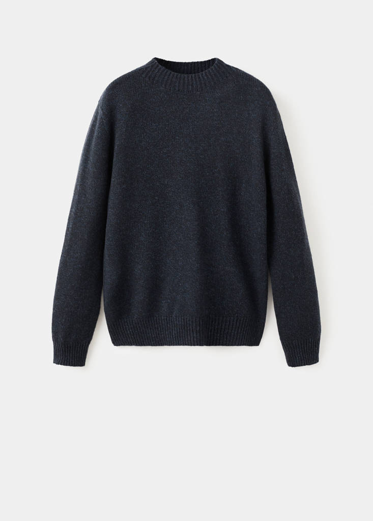Ribbed-neck wool-blend sweater — Navy