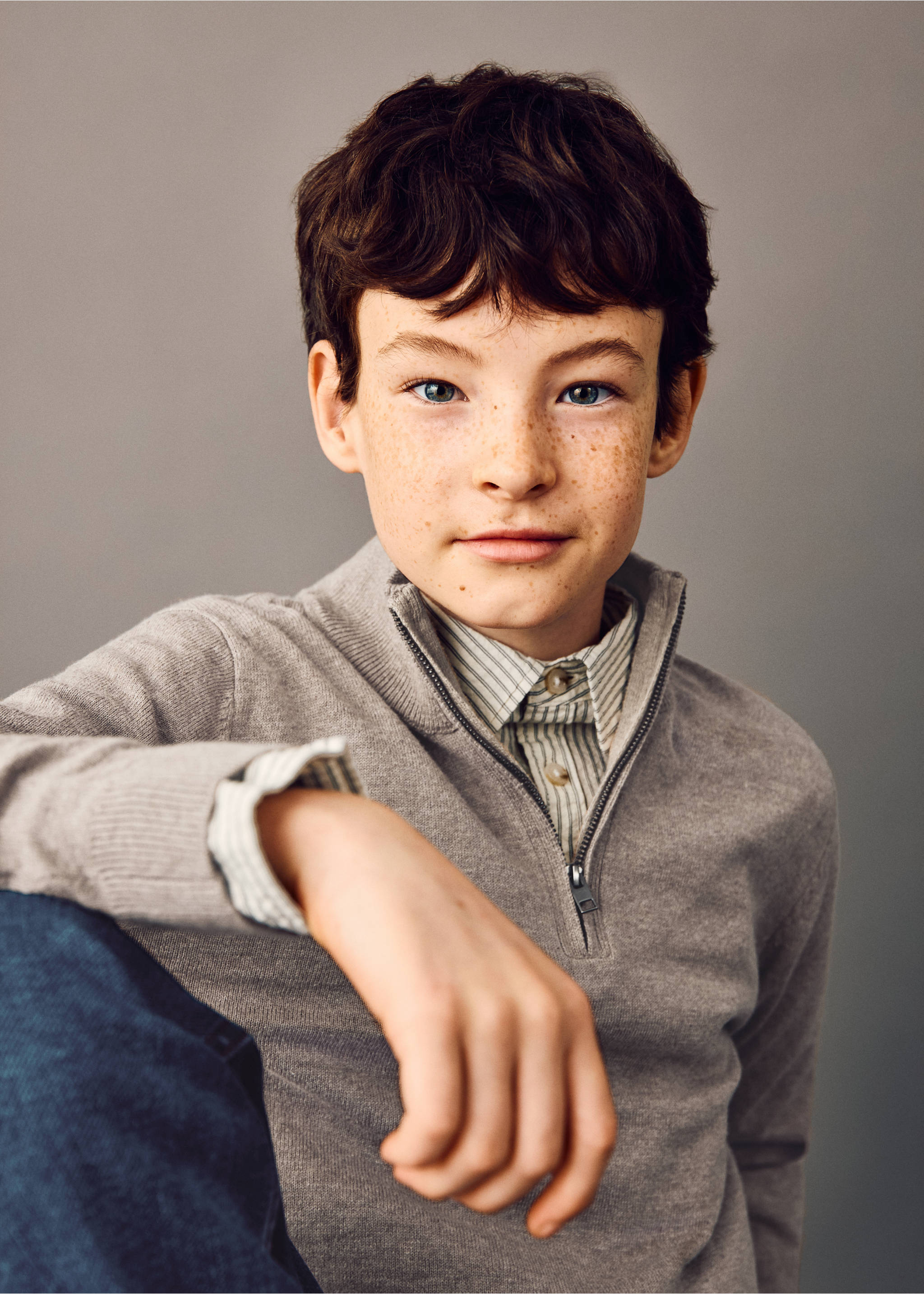 Jersey cuello cremallera - Plano medio, Marrón medio. Ref: 27031259-00.