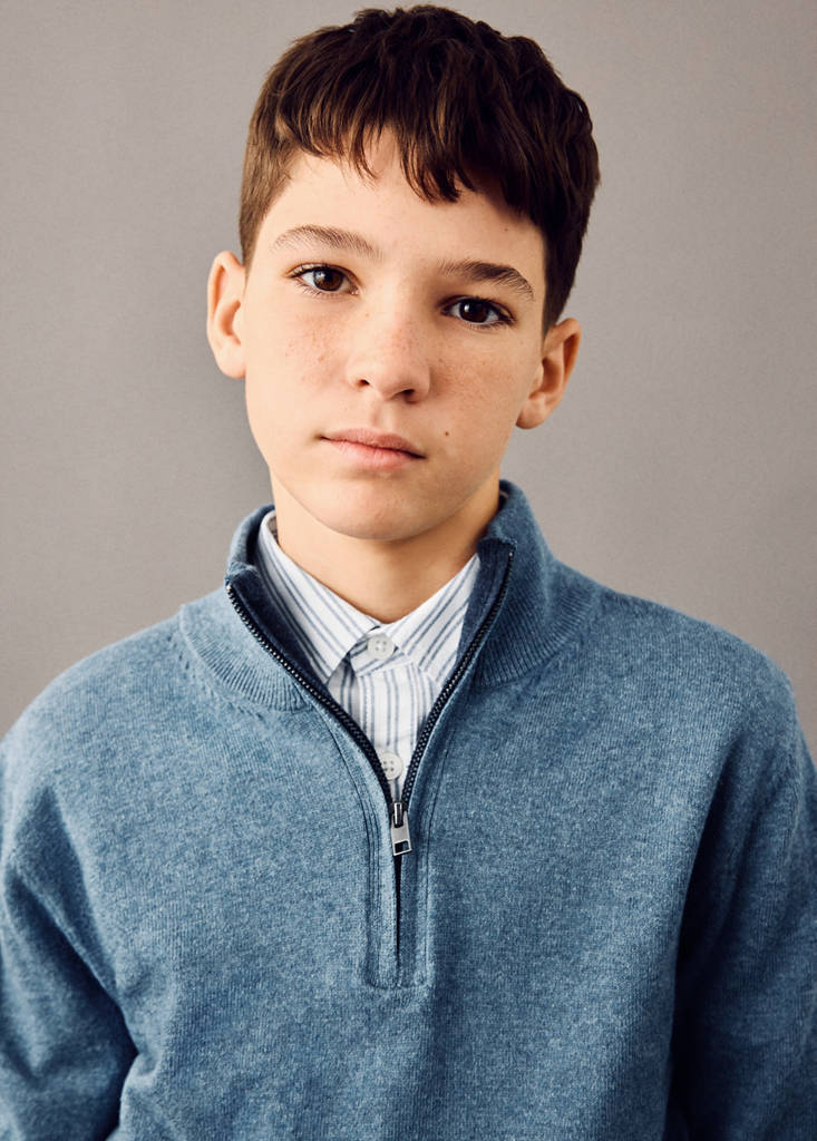 MANGO KIDS - Pull-over col fermeture Éclair bleu - 11-12 ans - Garçon