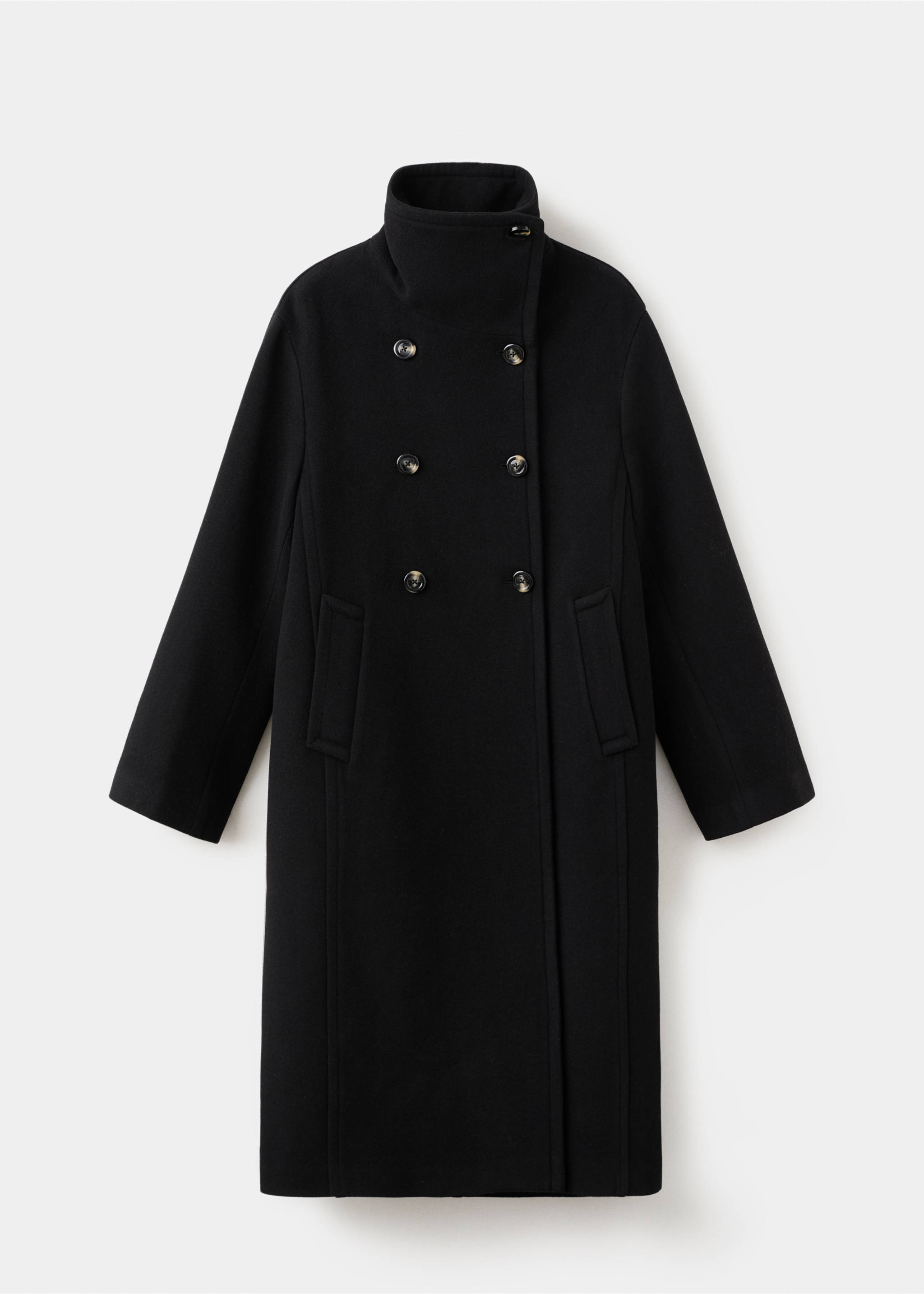 Wool-blend funnel-neck coat - Article without model, Black. Ref: 27031261-00.