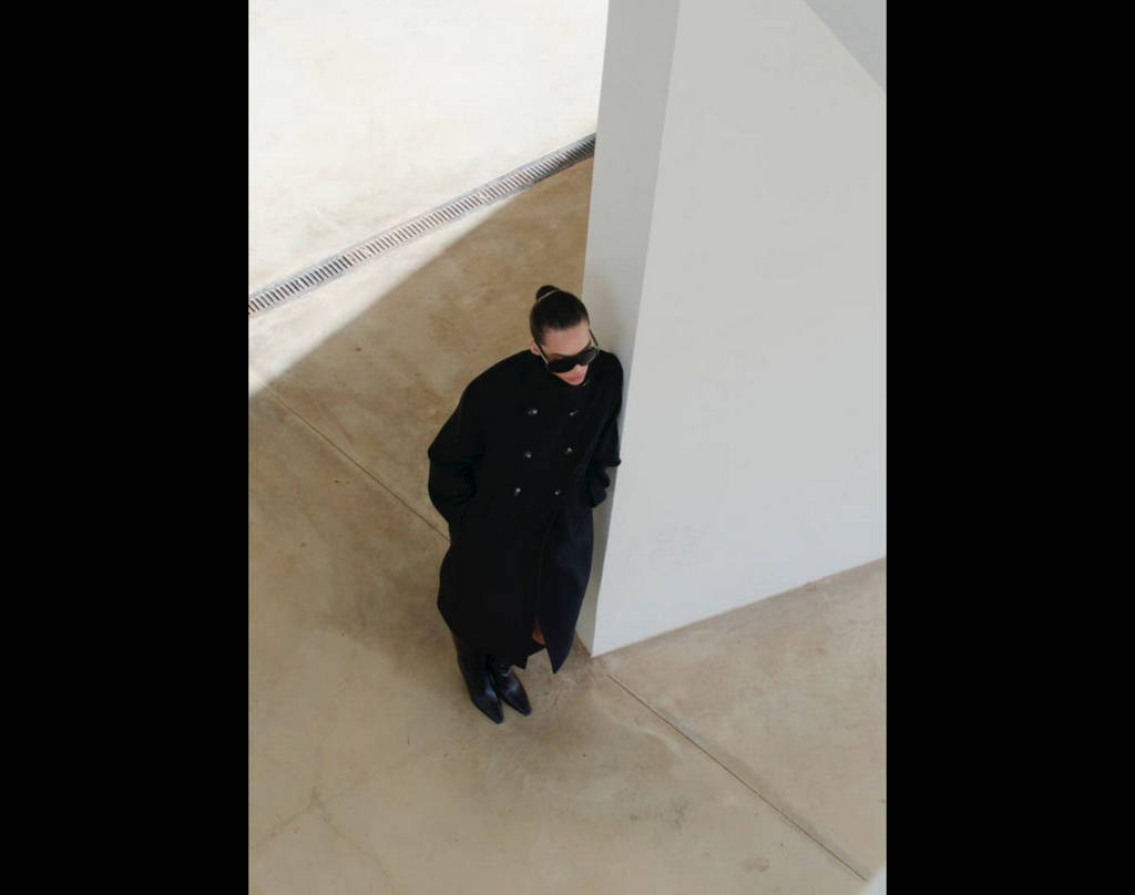 Wool-blend funnel-neck coat