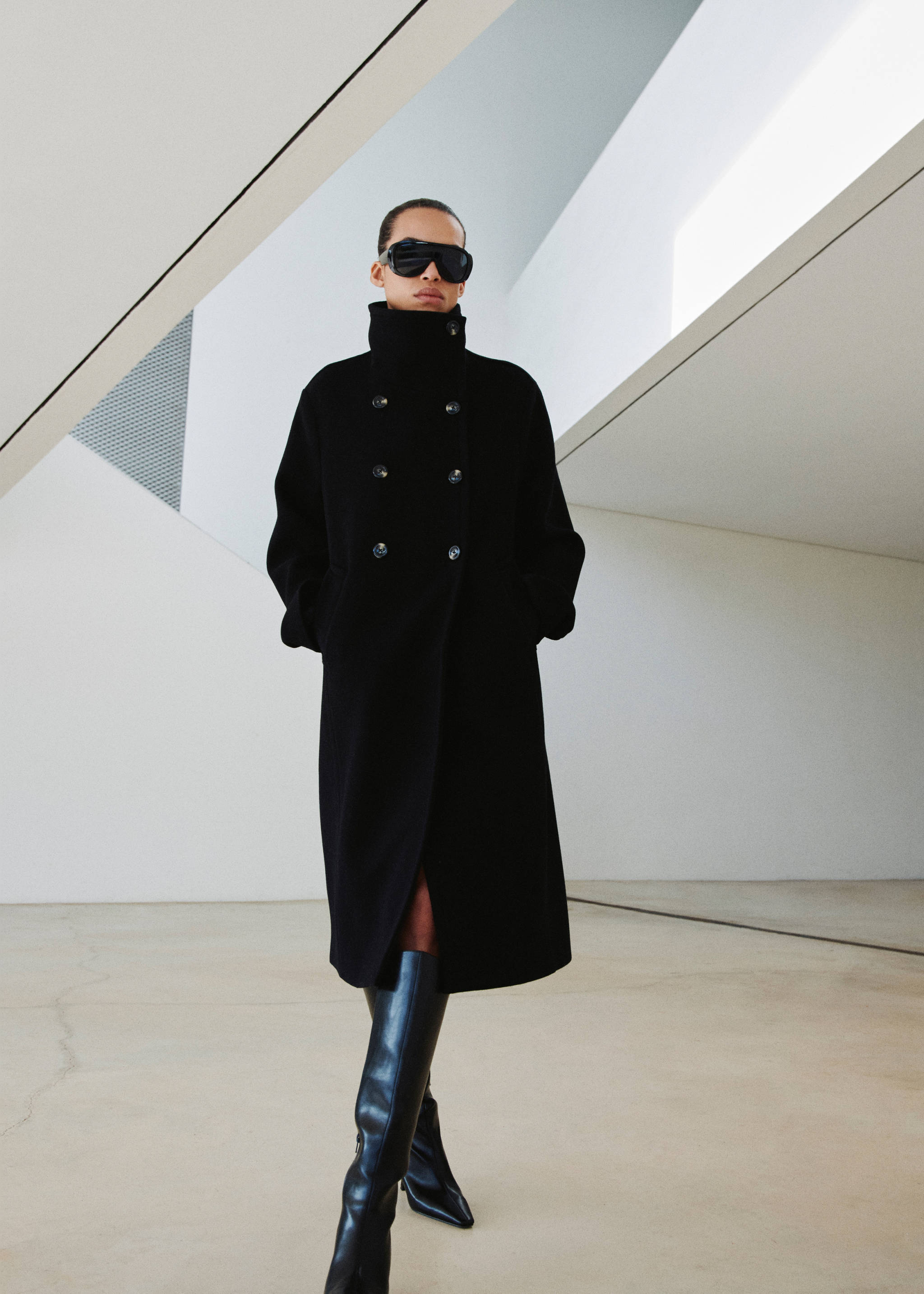 Manteau laine mélangée col cheminée - Plan général