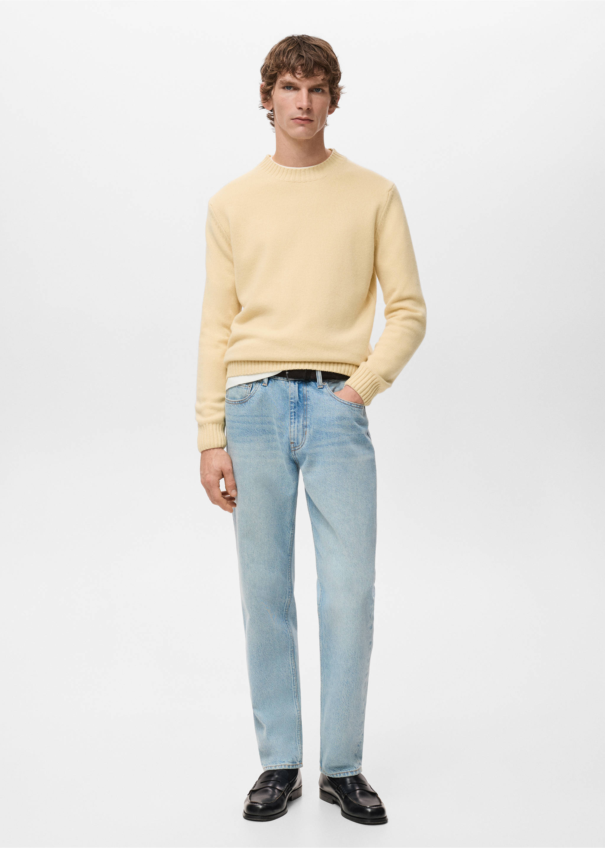 100% Italian wool knitted sweater - General plane, Pastel Yellow. Ref: 27031263-00.