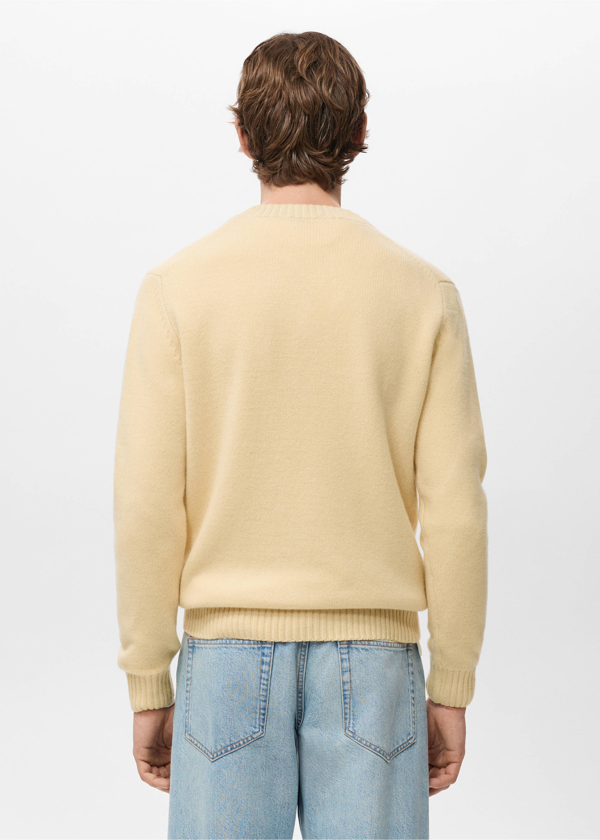 100% Italian wool knitted sweater - Reverse of the article, Pastel Yellow. Ref: 27031263-00.