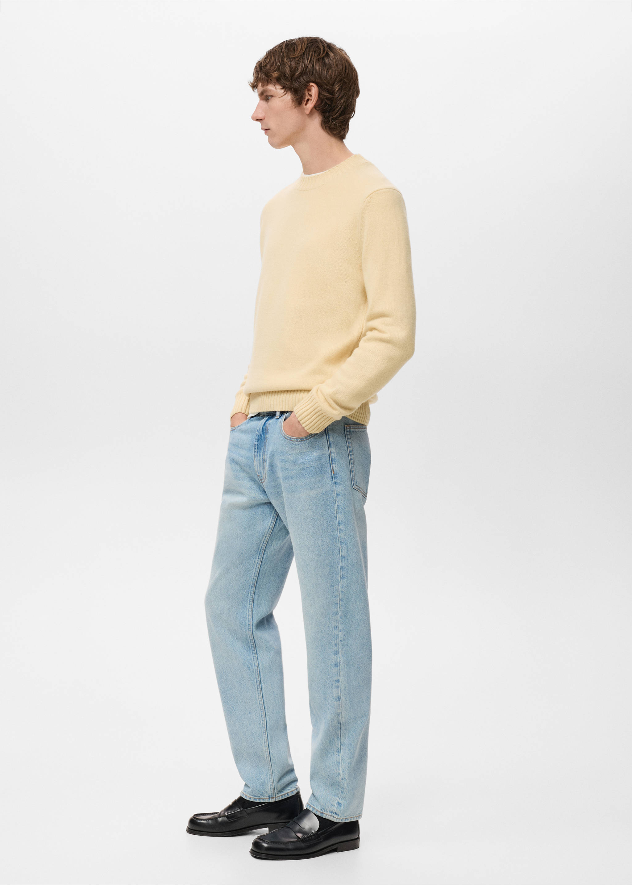 100% Italian wool knitted sweater - Details of the article 2, Pastel Yellow. Ref: 27031263-00.