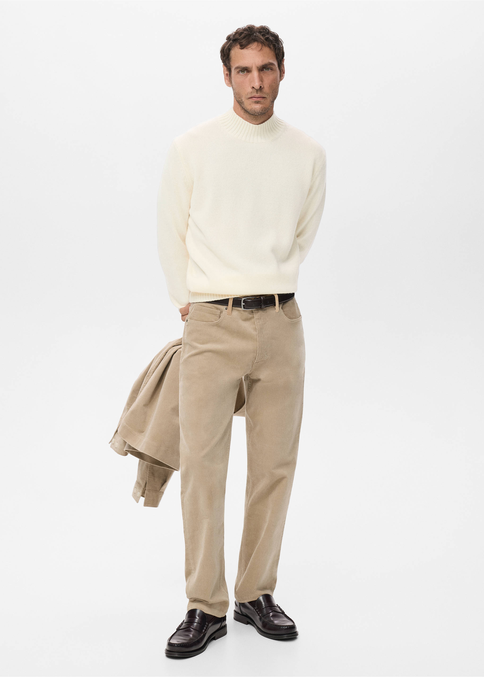 100% Italian wool knitted sweater - General plane, Ecru. Ref: 27031264-00.