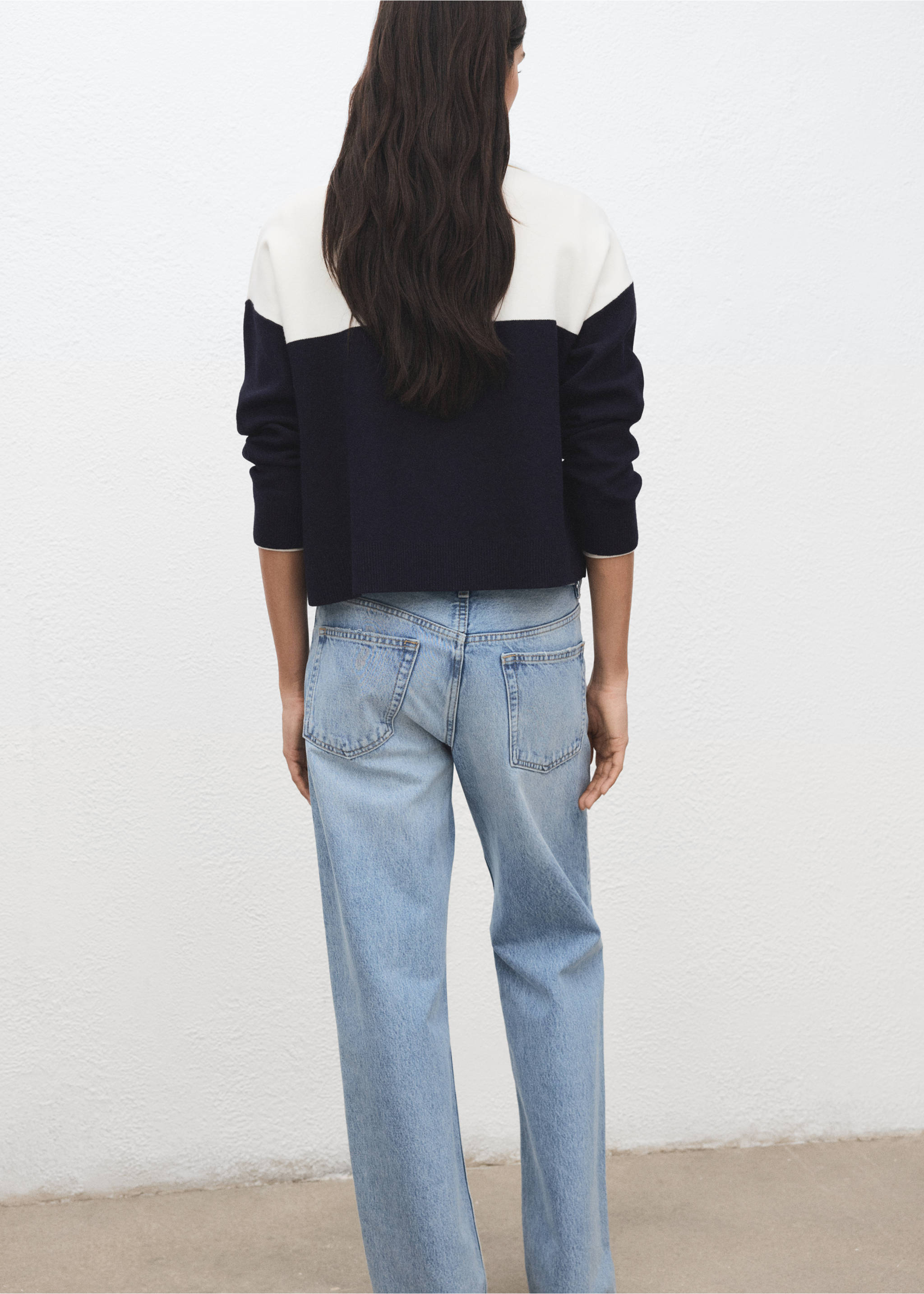 Pull-over col roulé bicolore - Verso de l’article, Bleu marine. Ref: 27031265-00.