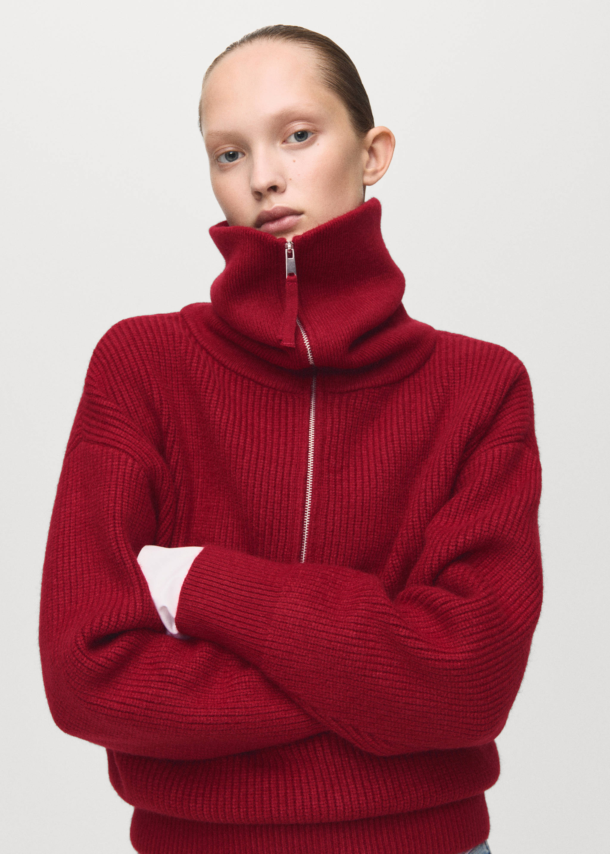 Sweater with funnel neck and zip - Medium plane