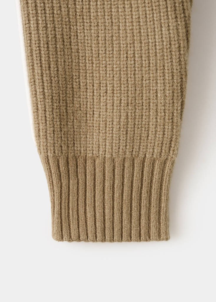 Sweater with contrasting stripes and perkins collar — Medium Brown