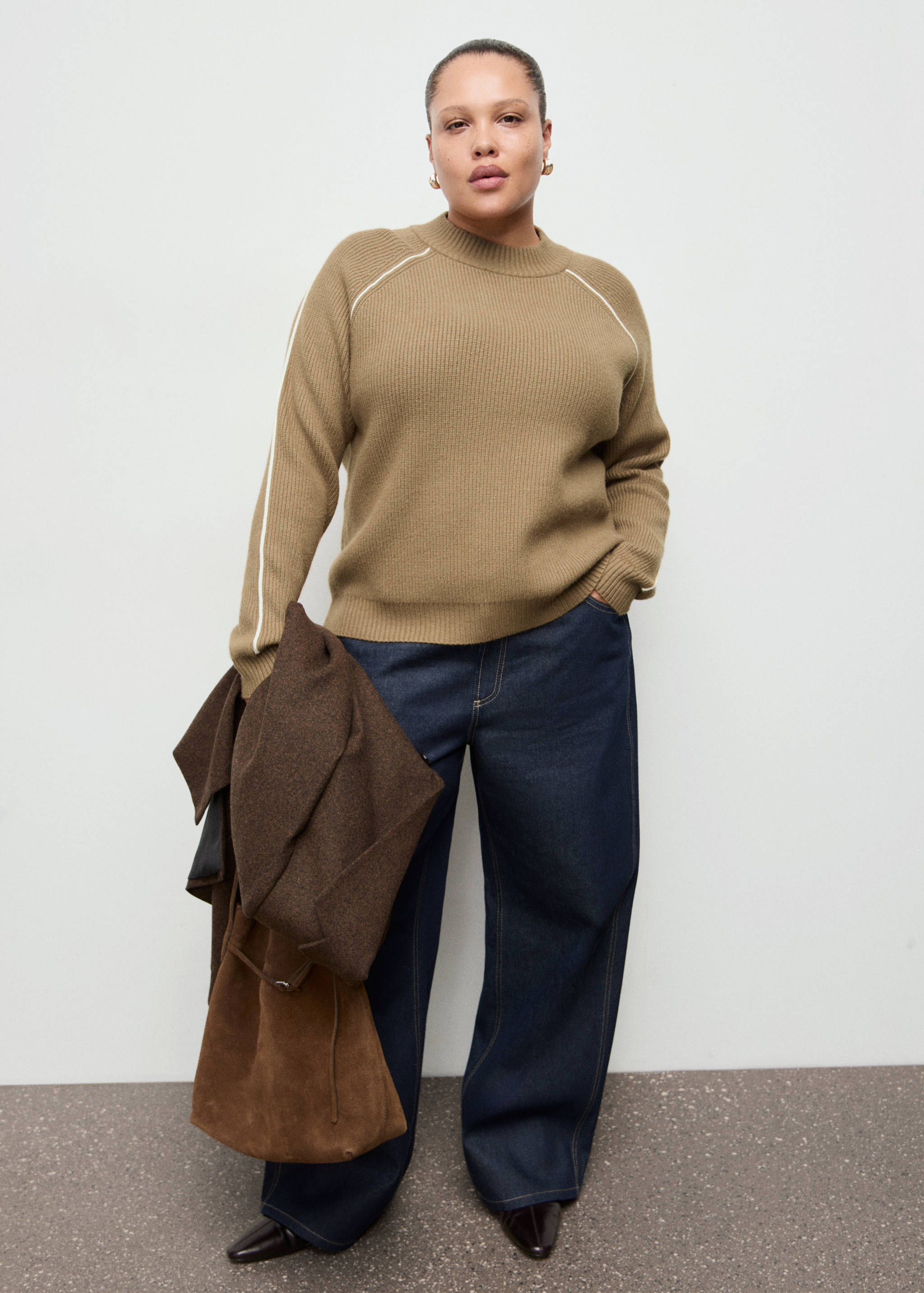 对比色条纹铂金斯领针织衫 - null