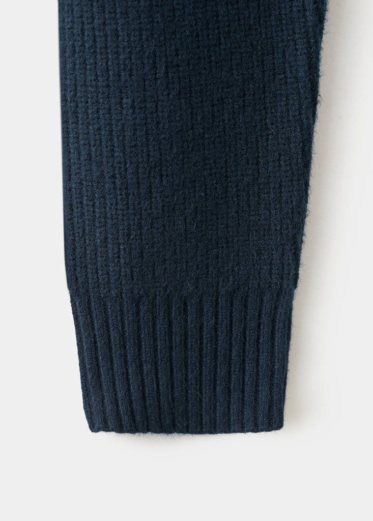 Sweater with contrasting stripes and perkins collar — Navy