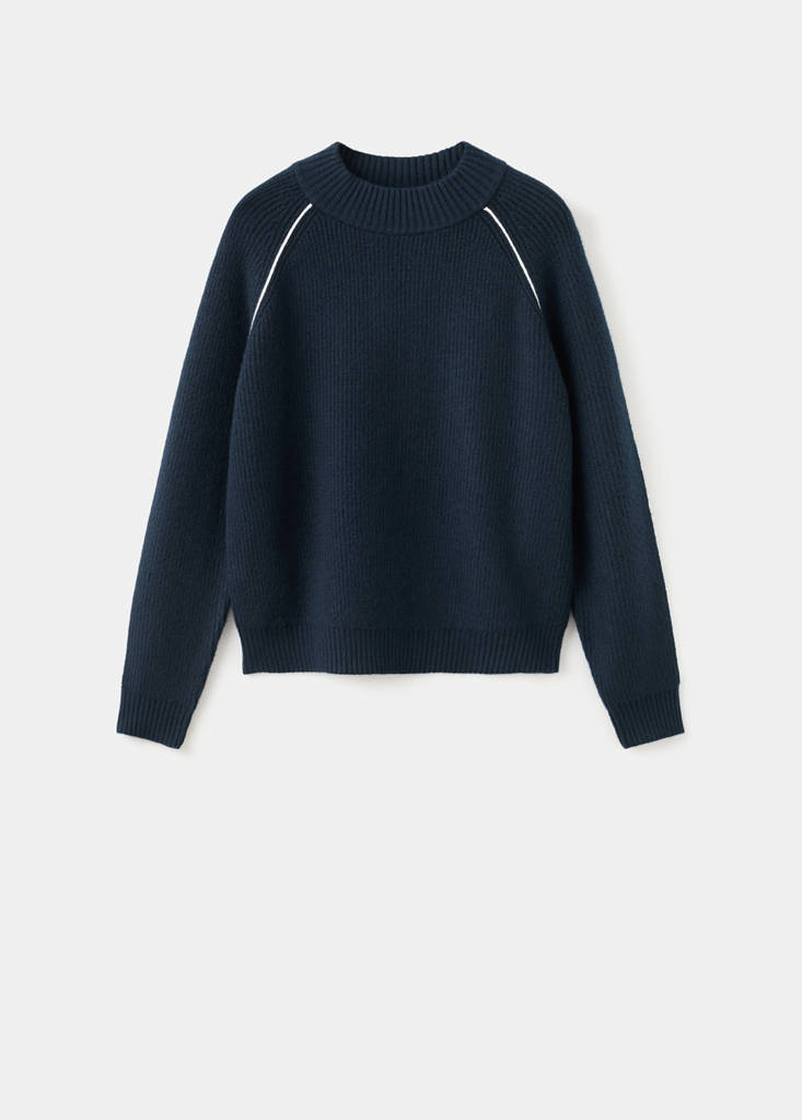 Sweater with contrasting stripes and perkins collar — Navy