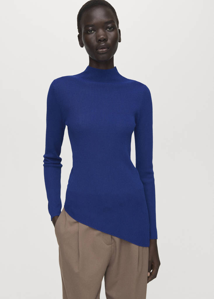Sweater with asymmetrical turtleneck — Vibrant blue