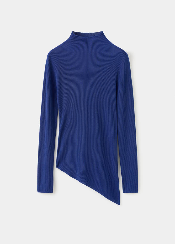 Sweater with asymmetrical turtleneck — Vibrant blue