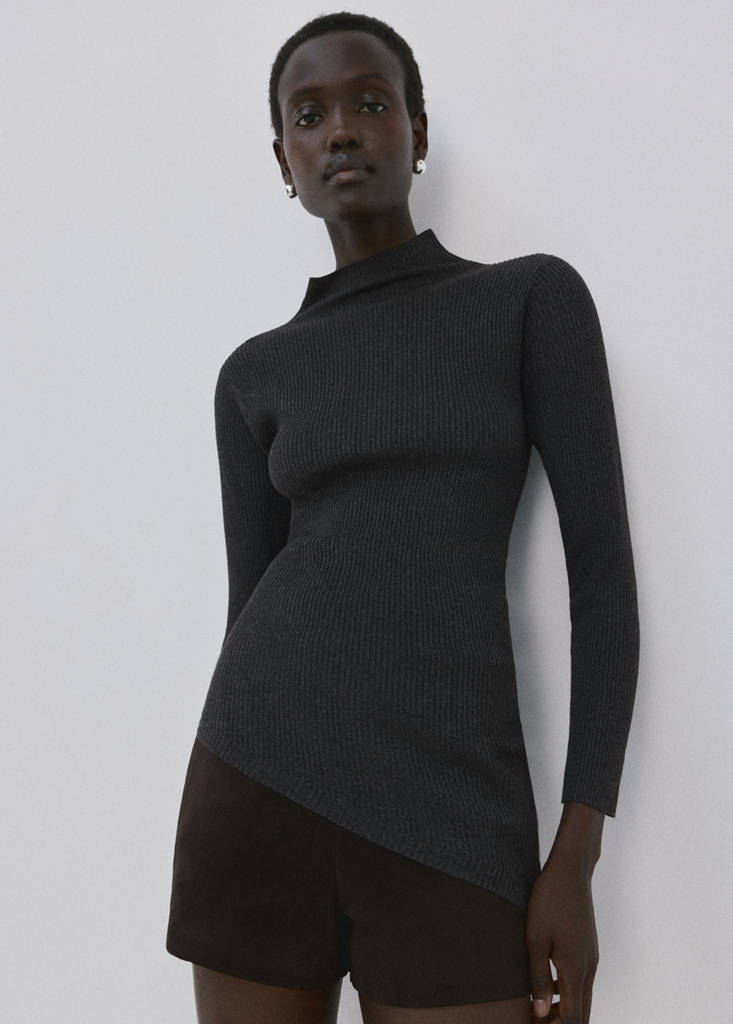 Sweater with asymmetrical turtleneck — Charcoal