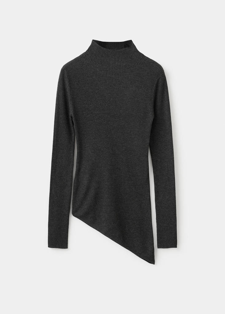 Sweater with asymmetrical turtleneck — Charcoal