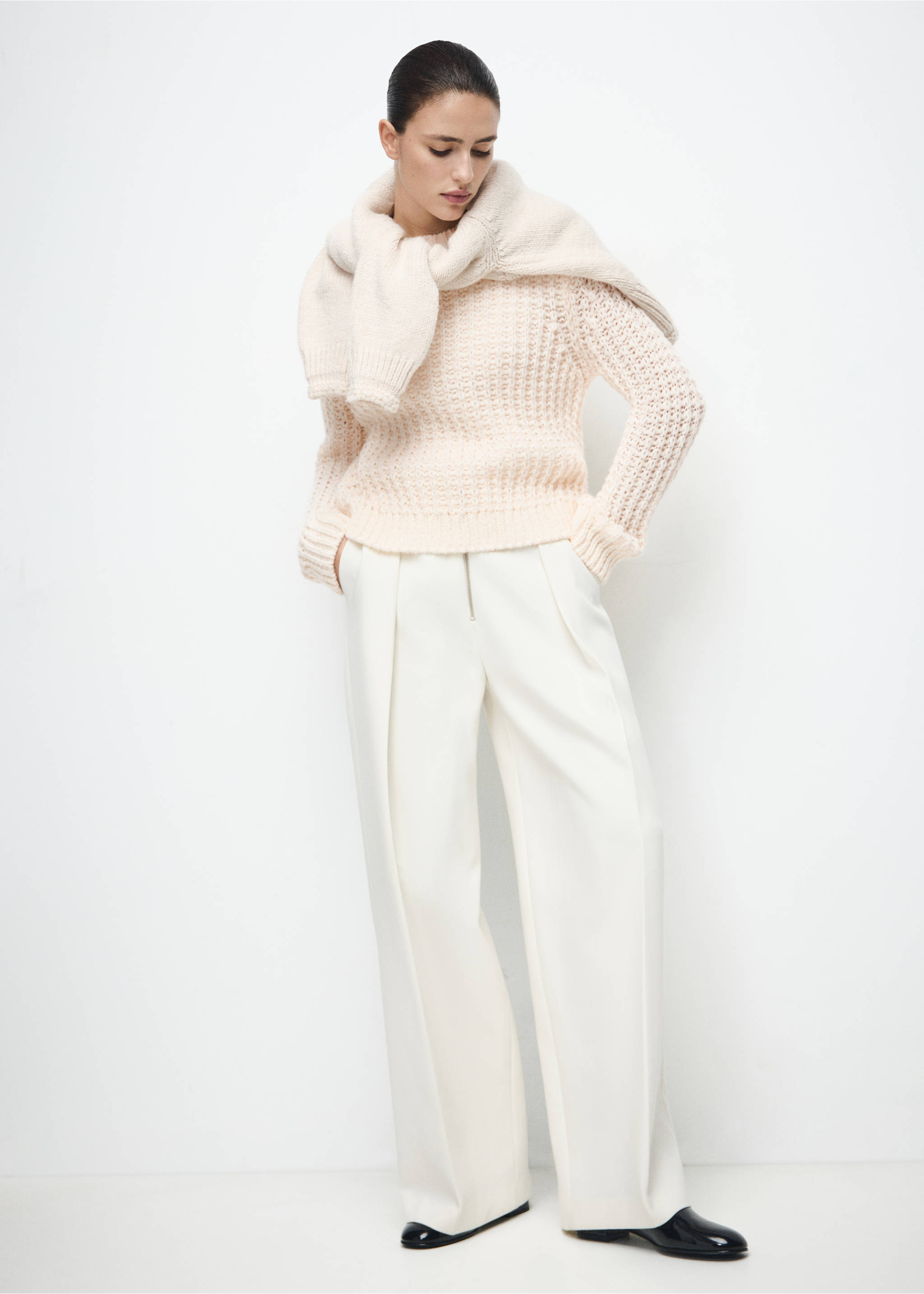 Openwork knit sweater - General plane, Ecru. Ref: 27031270-00.
