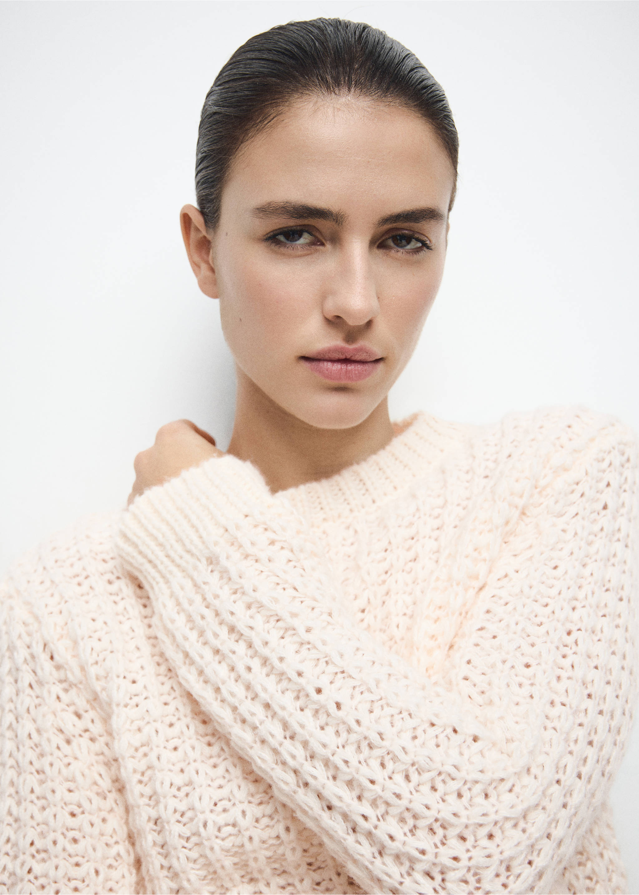 Openwork knit sweater - Medium plane, Ecru. Ref: 27031270-00.