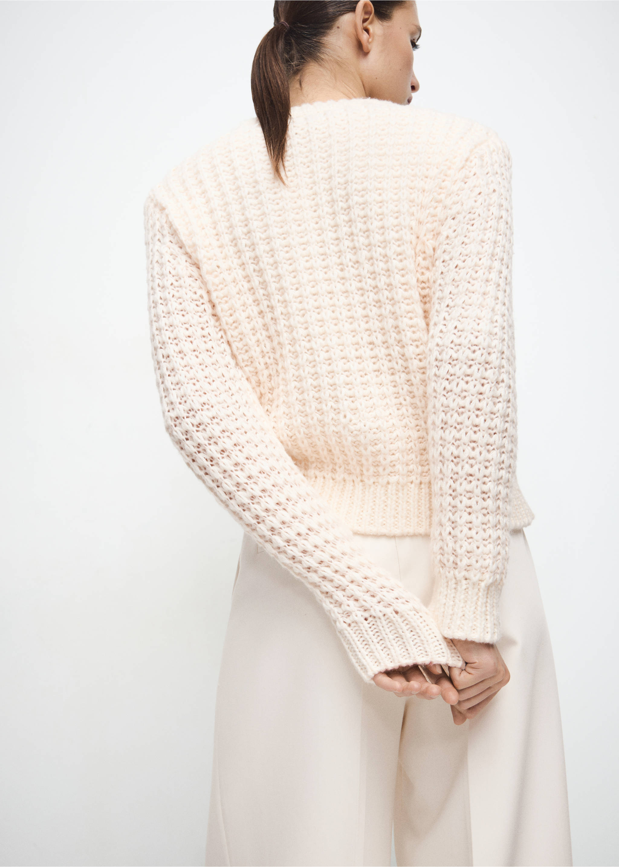Openwork knit sweater - Reverse of the article, Ecru. Ref: 27031270-00.