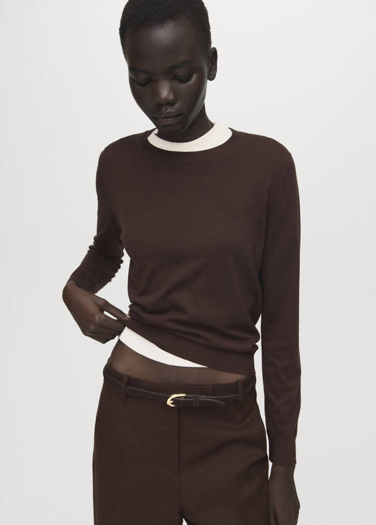 Fine-knit crew-neck sweater — Chocolate