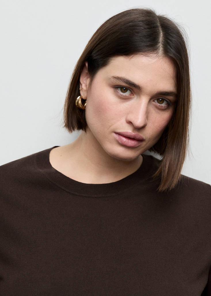 Fine-knit crew-neck sweater — Chocolate