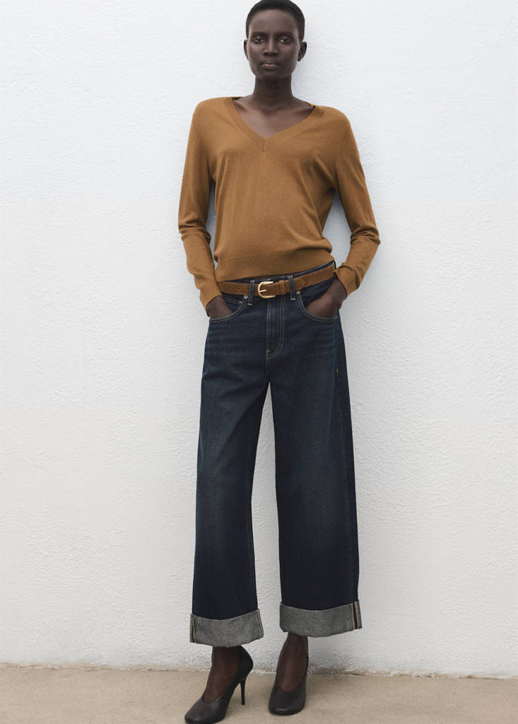 V-neck knit sweater — Tobacco Brown
