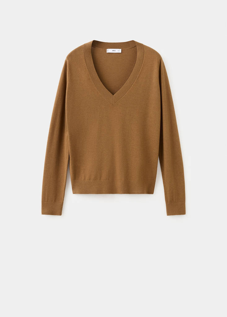 V-neck knit sweater — Tobacco Brown