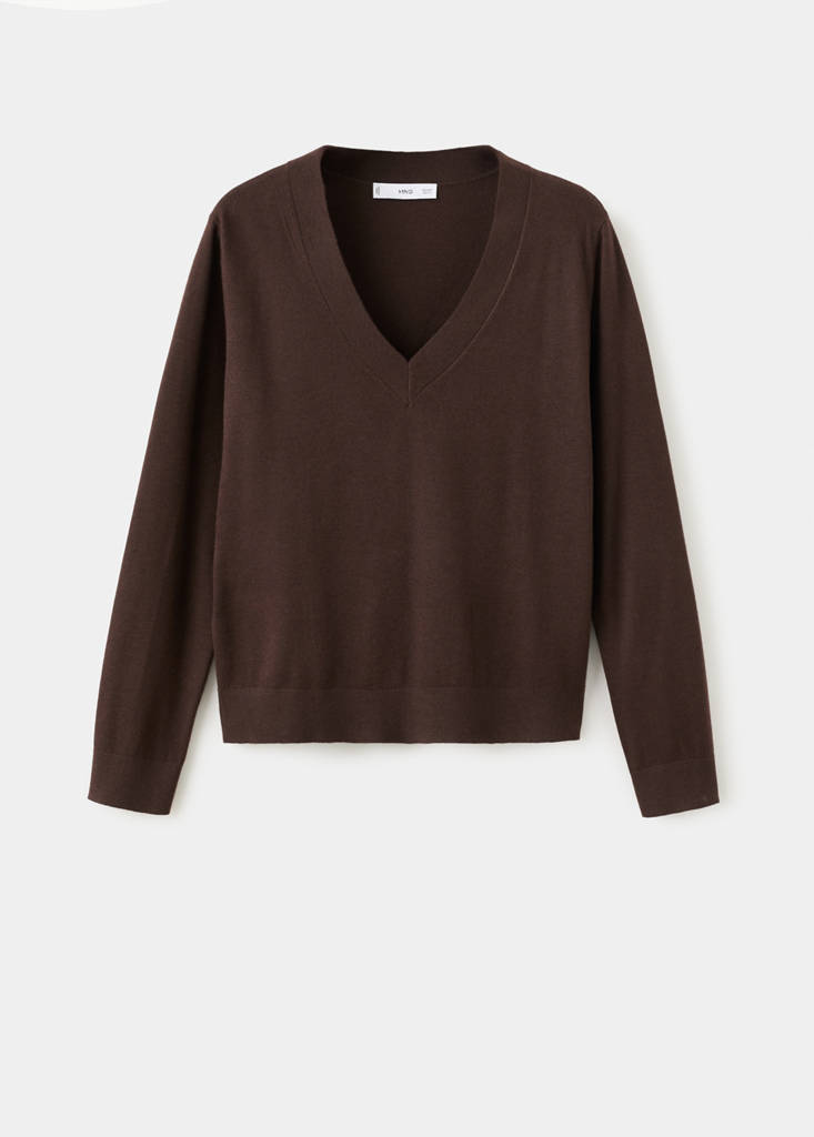 V-neck knit sweater — Chocolate