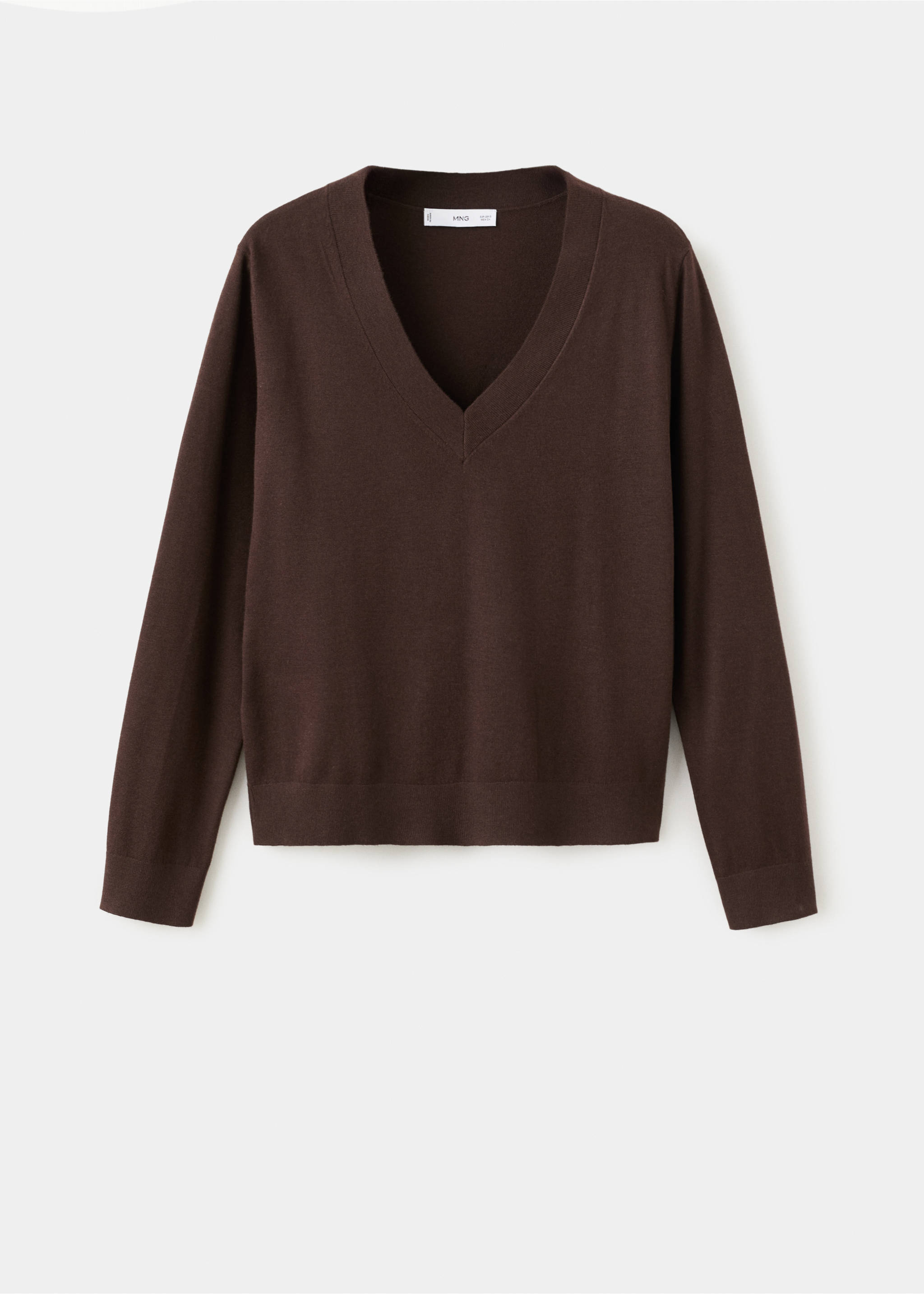 V-neck knit sweater - Article without model, Chocolate. Ref: 27031276-00.
