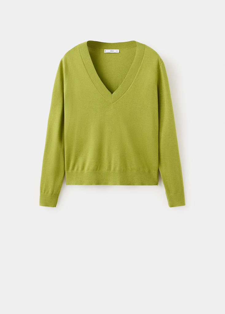 V-neck knit sweater — Green